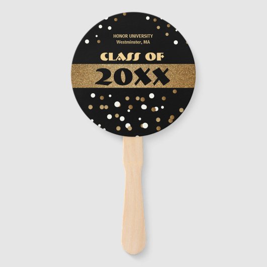 Goudklasse en zwart afstuderen op maat handwaaier (Achterkant)