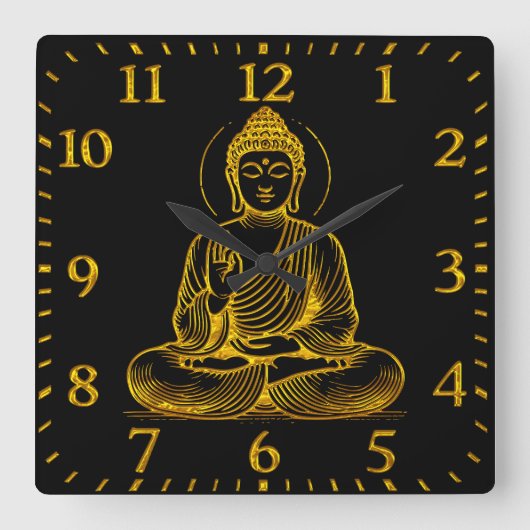 Goudkleurig Boeddhabeeld straalt rust uit Vierkante Klok (Voorkant)