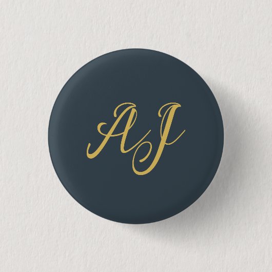 Goudkleurig Charcoal Monogram Professioneel Initia Ronde Button 3,2 Cm (Voorkant)