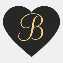 Goudkleurig initiaal B op de zwarte monogram Hart Sticker