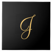 Goudkleurig initiaal J op zwarte achtergrond Tegeltje (Voorkant)