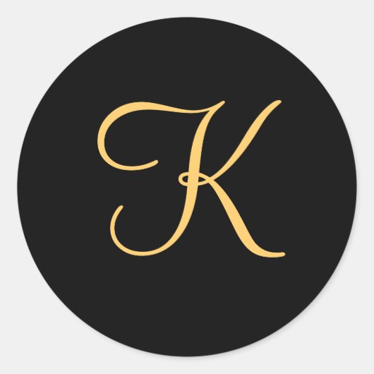 Goudkleurig initiaal K op de zwarte monogram stick Ronde Sticker (Voorkant)