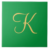 Goudkleurig initiaal K op stevige groene achtergro Tegeltje (Voorkant)