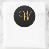 Goudkleurig initiaal W op de zwarte monogram Ronde Sticker (Tas)