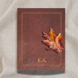 Goudkleurig Leren Kader Rode Herfstblad Notitieboek
