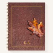 Goudkleurig Leren Kader Rode Herfstblad Notitieboek (Voorkant)