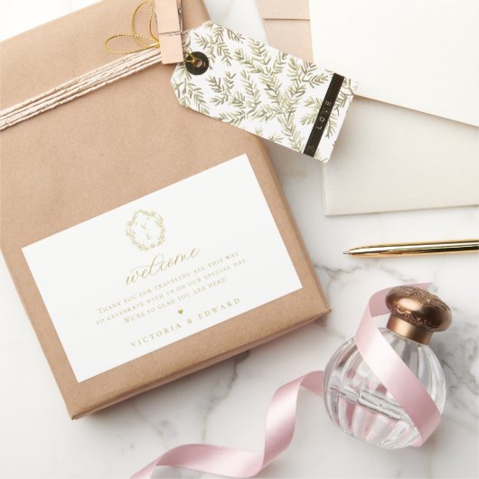  goudkleurig monogram bruiloft Welkom Rechthoekige Sticker (Geschenken)