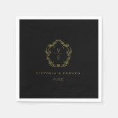 goudkleurig monogram zwart huwelijk servet (Voorkant)