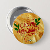 Goudkleurig, Prettig kerstfeest, Ronde Button 7,6 Cm (Voorkant /achterkant)
