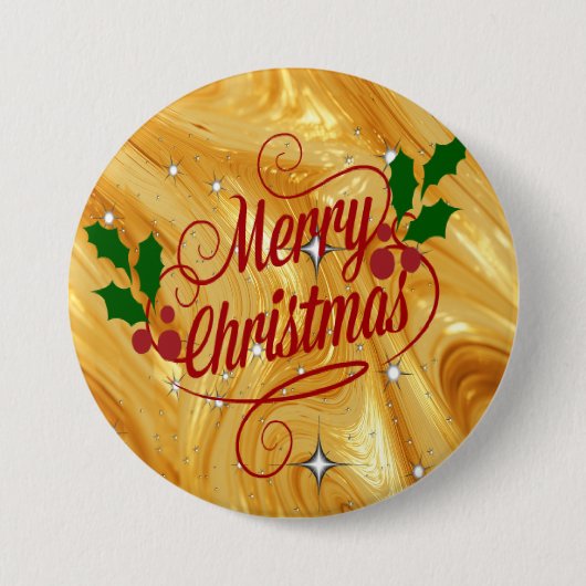 Goudkleurig, Prettig kerstfeest, Ronde Button 7,6 Cm (Voorkant)