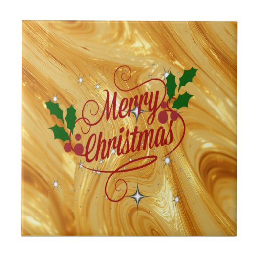 Goudkleurig, Prettig kerstfeest, Tegeltje (Voorkant)