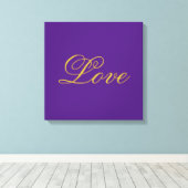 Goudkleurig Schrift Liefde Paarse Calligrafie Canvas Afdruk (Insitu (Houten vloer))
