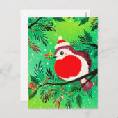 Goudkleurig vintage groen winter vogeltje feestdagenkaart (Voorkant / Achterkant)