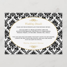 goudkleurig, zwart en wit huwelijk — details informatiekaartje