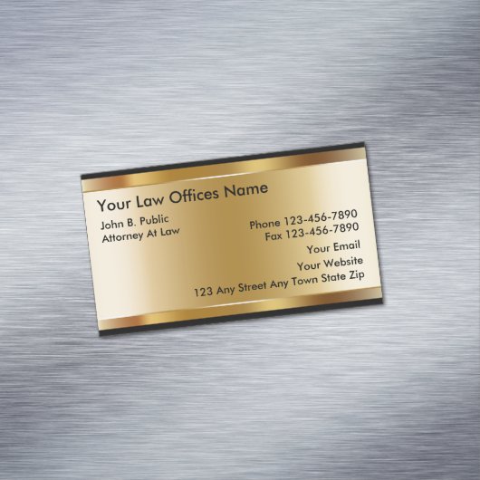 Goudkleurige achtergrond advocaat magnetisch visitekaartje (Voorbeeld)
