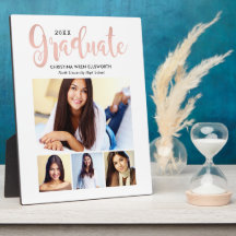 Goudkleurige afstudeerplaquette met 4 foto's op ma