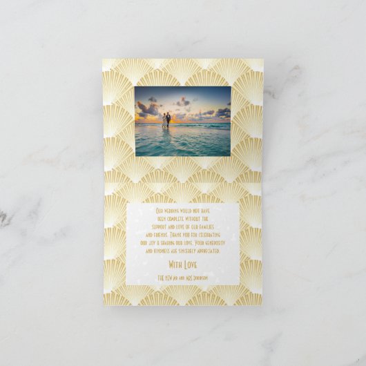 Goudkleurige Art Deco Design Bruiloft Dank u Bedankkaart (Binnen)