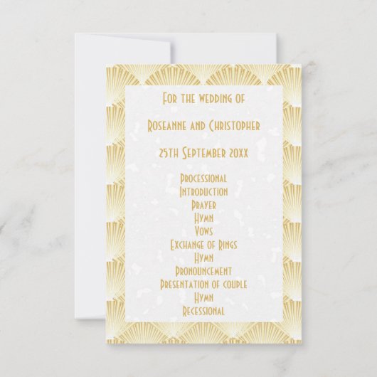 Goudkleurige Art Deco Design Trouwprogramma Kaart (Achterkant)