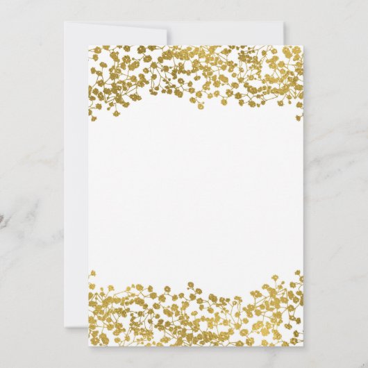 Goudkleurige baby's adem witte elegante uitnodigin kaart (Achterkant)