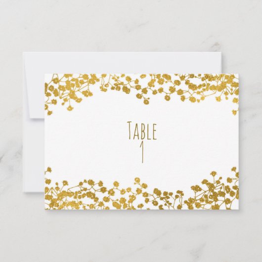 Goudkleurige Baby's Breath Witte Elegante Tafel Nu Kaart (Voorkant)