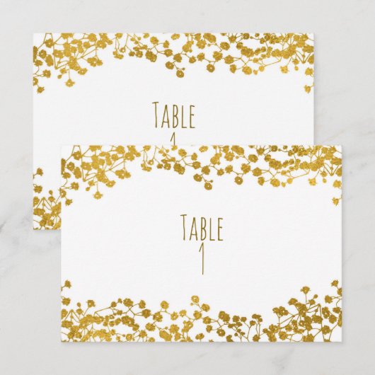 Goudkleurige Baby's Breath Witte Elegante Tafel Nu Kaart (Voorkant / Achterkant)