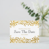 Goudkleurige Baby's Breath Witte Save the Date Aankondigingskaart (Staand voorkant)