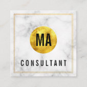 Goudkleurige cirkel marmer met monogrammotief vierkante visitekaartje (Voorkant)