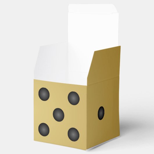 Goudkleurige dobbelstenen of matrijzen bedankdoosjes (Geopend)