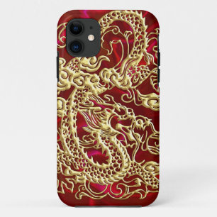 Goudkleurige draak in reliëf op rode satijnen prin Case-Mate iPhone case