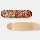 Goudkleurige Draak met Reliëf op Rode Satijnen Pri Persoonlijk Skateboard (Horizontaal)