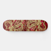 Goudkleurige Draak met Reliëf op Rode Satijnen Pri Persoonlijk Skateboard (Horizontaal)