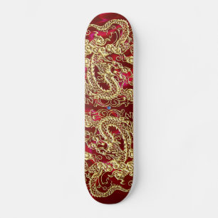 Goudkleurige Draak met Reliëf op Rode Satijnen Pri Persoonlijk Skateboard