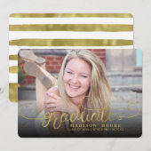 Goudkleurige formele script eindexamen uitnodiging (Voorkant / Achterkant)