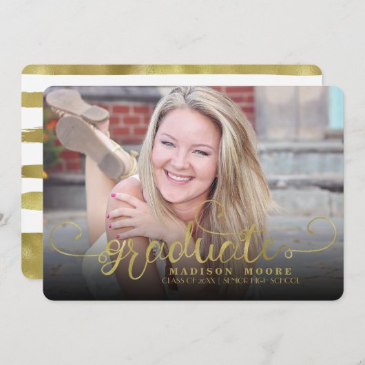 Goudkleurige formele script einsteinladingskaart aankondiging (Voorkant / Achterkant)