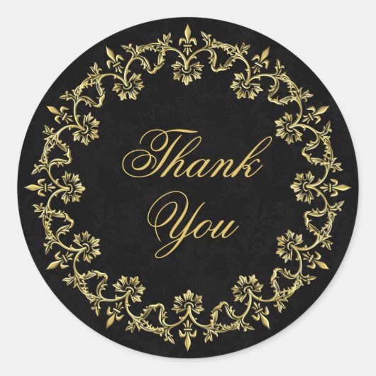  goudkleurige gouden cirkel op zwart bedankt ronde sticker (Voorkant)