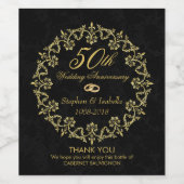  goudkleurige gouden cirkel op zwart bedankt wijn etiket (Enkel label)