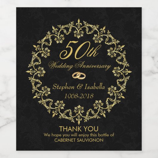  goudkleurige gouden cirkel op zwart bedankt wijn etiket (Enkel label)