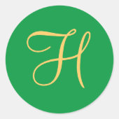 Goudkleurige H op Christmas Green Ronde Sticker (Voorkant)