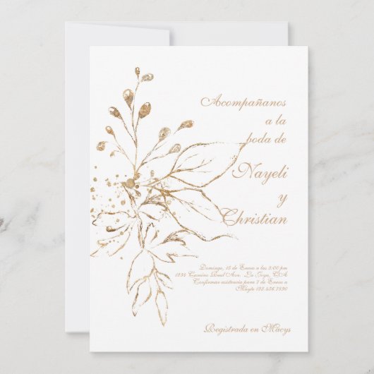 Goudkleurige huwelijksuitnodiging kaart (Voorkant)