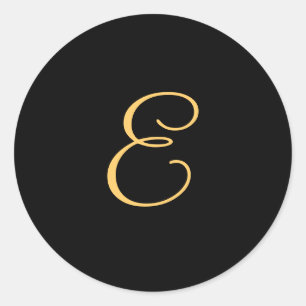 Goudkleurige initiaal E op zwart monogram rond Ronde Sticker