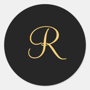 Goudkleurige initiaal R op zwart monogram rond Ronde Sticker