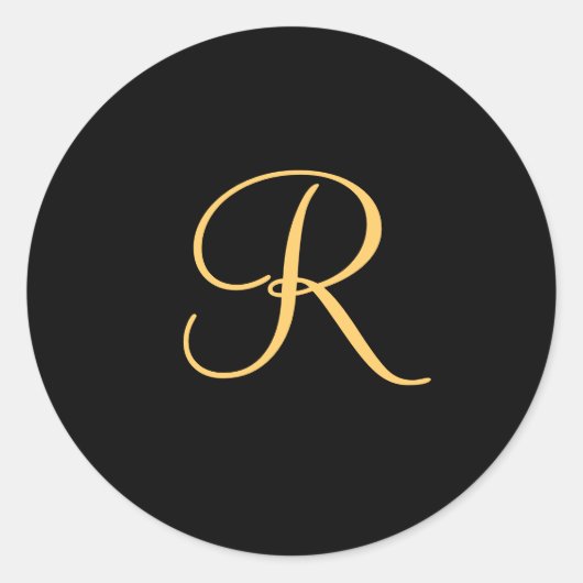 Goudkleurige initiaal R op zwart monogram rond Ronde Sticker (Voorkant)