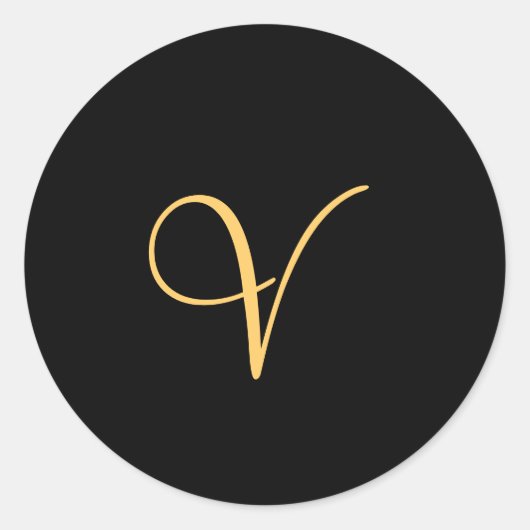 Goudkleurige initiaal V op zwarte monogram ronde s Sticker (Voorkant)