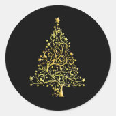 Goudkleurige kerstboom ronde sticker (Voorkant)