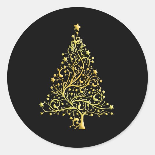 Goudkleurige kerstboom ronde sticker (Voorkant)