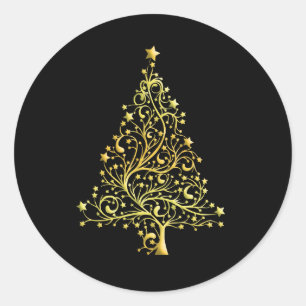 Goudkleurige kerstboom ronde sticker