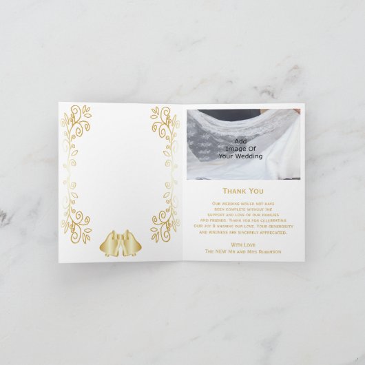Goudkleurige klokken ontwerp bruiloft bedankkaart (Binnen)
