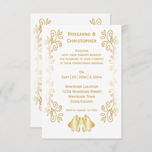 Goudkleurige klokken ontwerp bruiloft kaart (Voorkant / Achterkant)