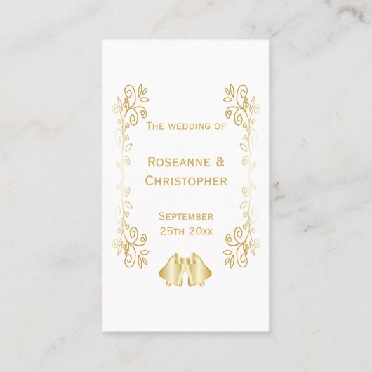 Goudkleurige klokken ontwerp bruiloft plaatskaartje (Achterkant)