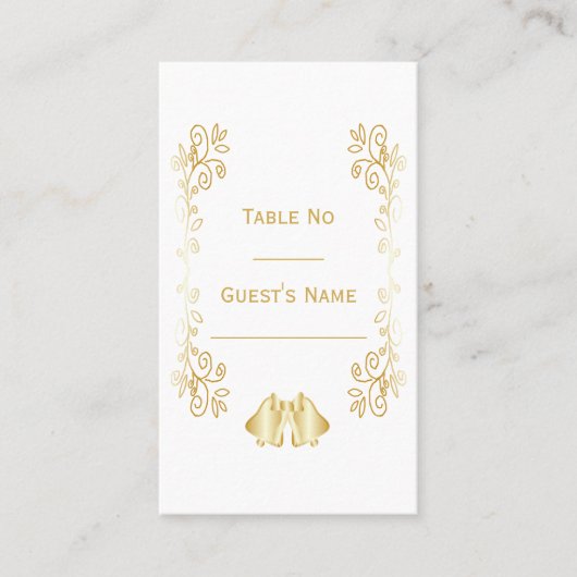 Goudkleurige klokken ontwerp bruiloft plaatskaartje (Voorkant)